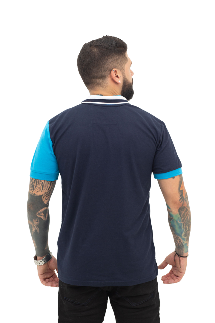 Grupo luthier espalda Camiseta tipo polo combinada para hombre color azul oscuro turquesa