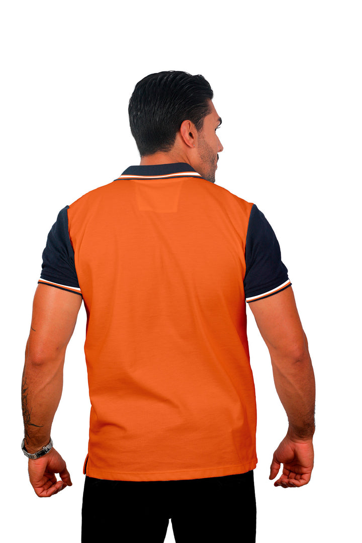 Grupo luthier espalda Camiseta tipo polo combinada para hombre color marfil azul oscuro terracota
