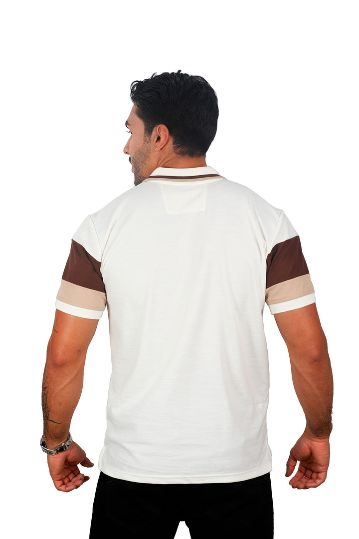 Grupo luthier espalda Camiseta tipo polo combinada para hombre color marfil caqui blanco 