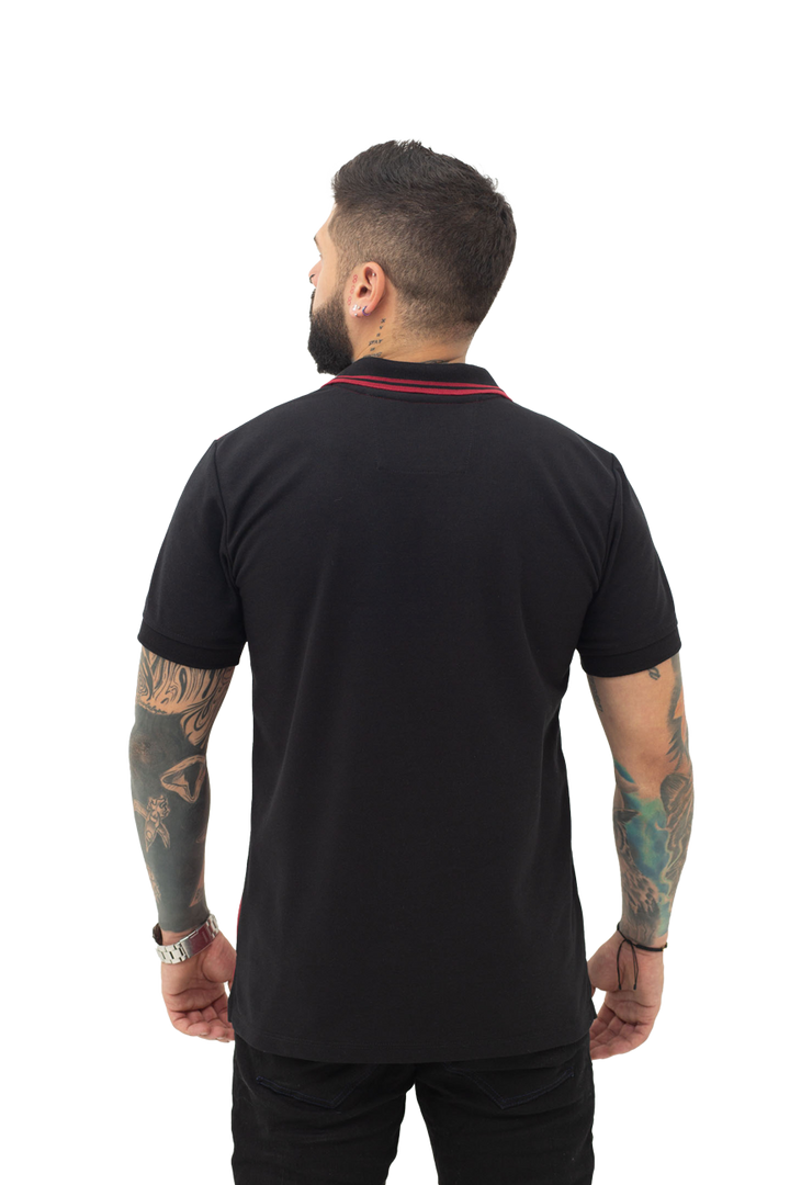 Grupo luthier espalda Camiseta tipo polo combinada para hombre color negro vinotinto