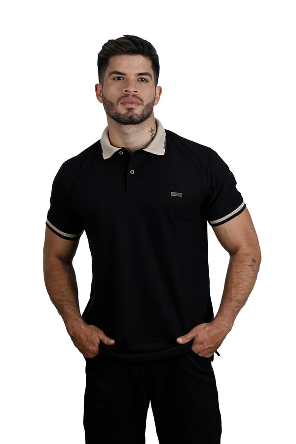 Grupo luthier frente  Camiseta tipo polo básica para hombre con cuellos y puños en Jacquard color Negro