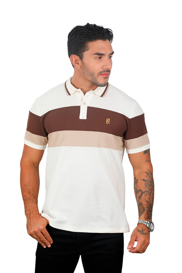 Grupo luthier frente Camiseta tipo polo combinada para hombre color marfil caqui blanco 