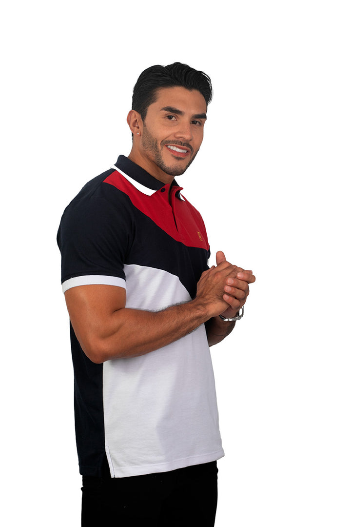 Camiseta tipo polo combinada para hombre color rojo azul oscuro blanco