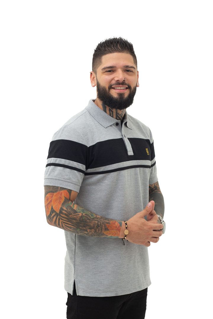 Grupo luthier lado 1 Camiseta tipo polo combinada para hombre color jaspe negro