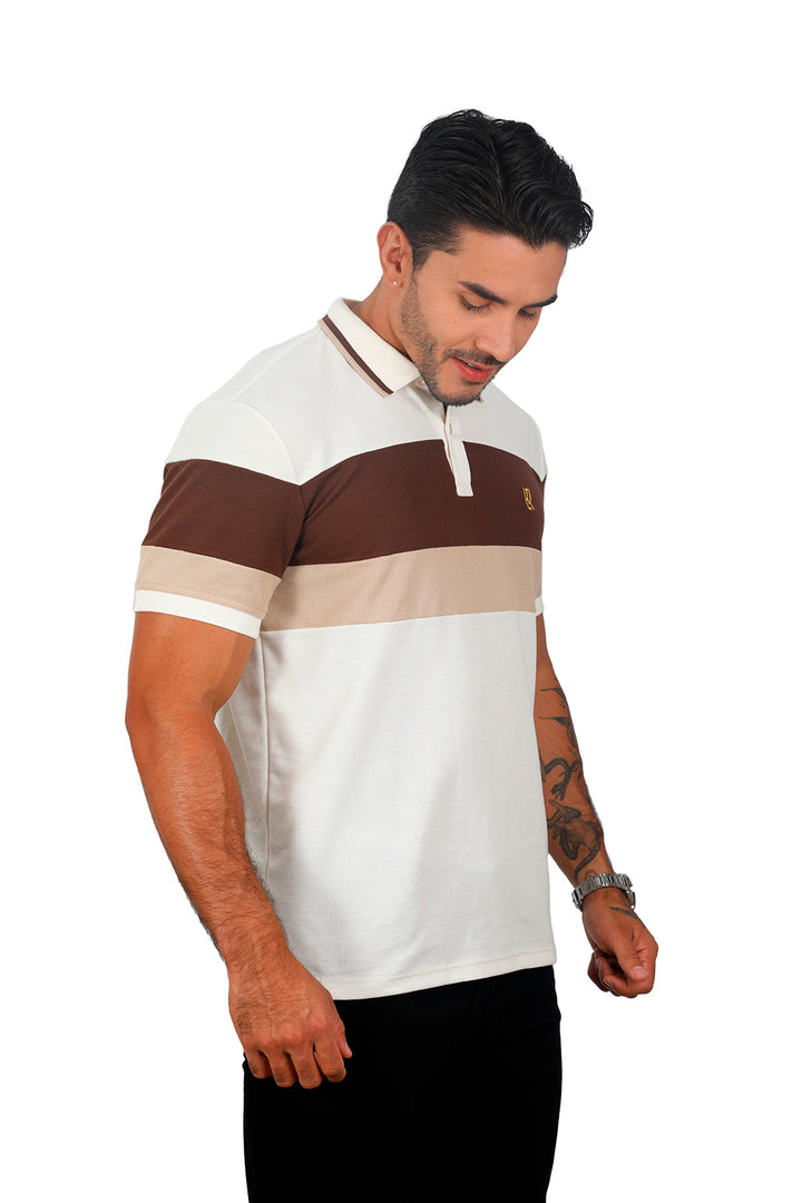 Grupo luthier lado 1 Camiseta tipo polo  
combinada para hombre color marfil caqui blanco 