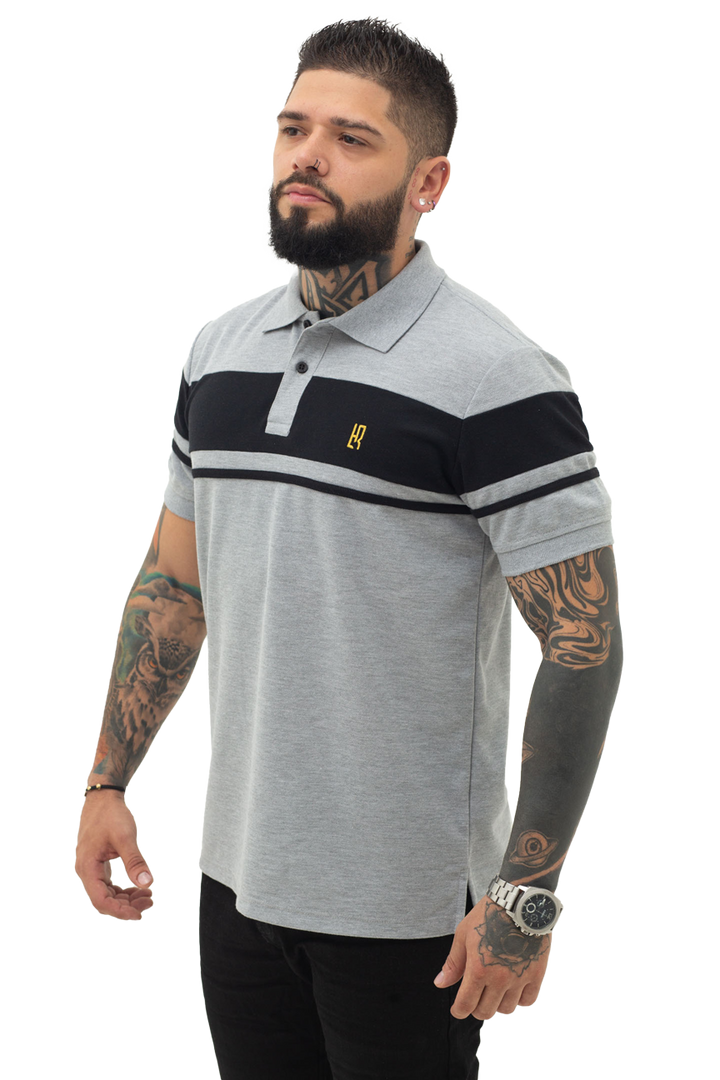 Grupo luthier lado 2 Camiseta tipo polo combinada para hombre color jaspe negro