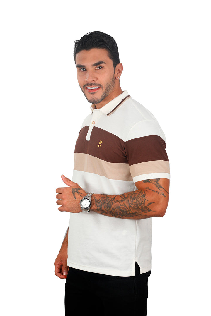 Grupo luthier lado 2 Camiseta tipo polo combinada para hombre color marfil caqui blanco 