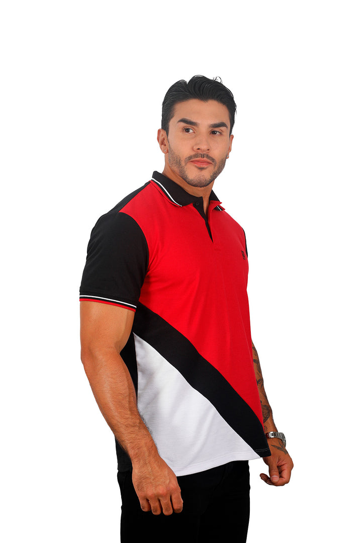 Grupo luthier lado 2 Camiseta tipo polo combinada para hombre color rojo negro blanco