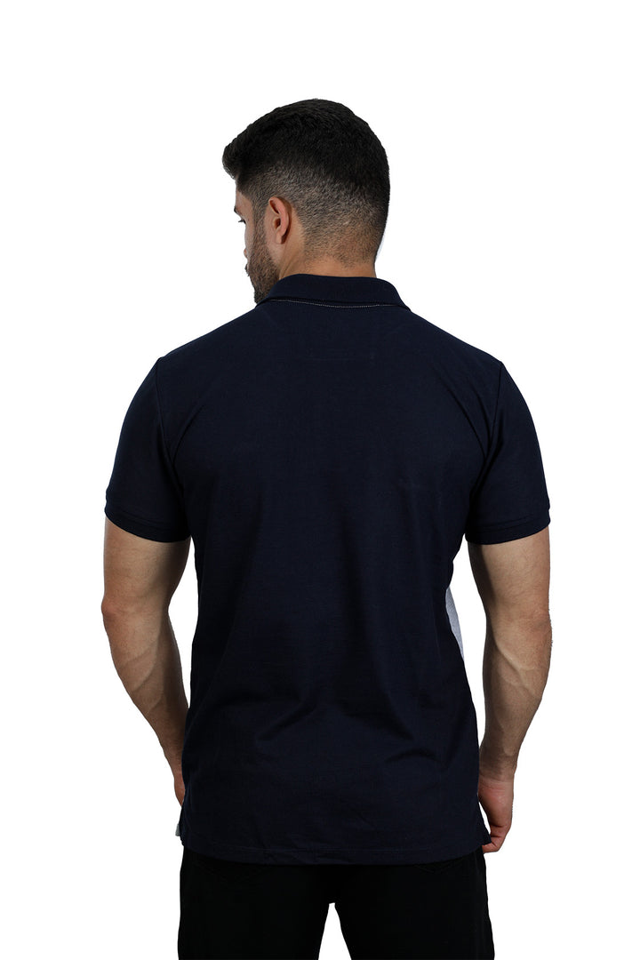 Grupo luthier lado 2 camiseta tipo polo combinada para hombre color marfil azul oscuro jaspe