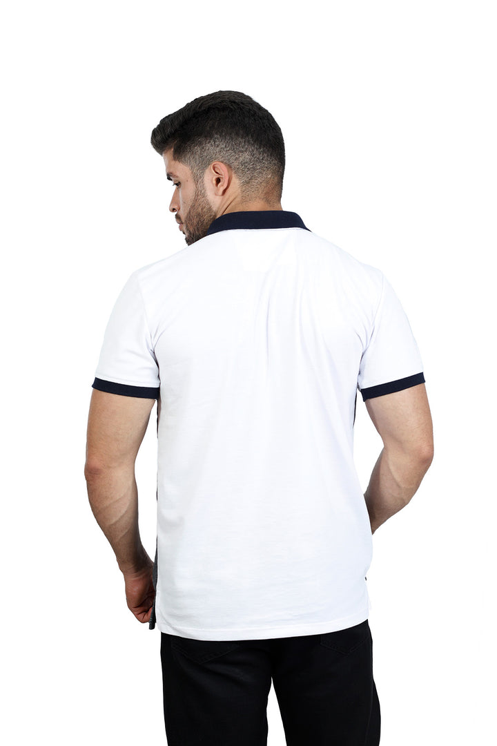 Grupo luthier lado 3 Camiseta tipo polo combinada para hombre color azul oscuro blanco cross