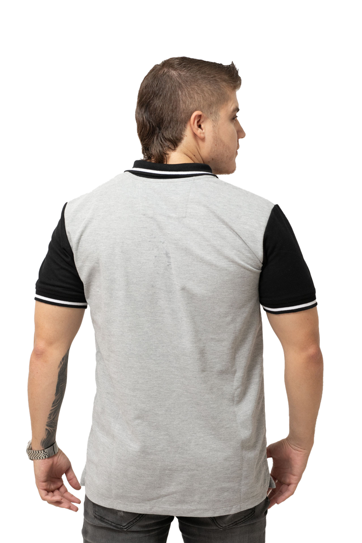 Grupo luthier lado 3 Camiseta tipo polo combinada para hombre color blanco jaspe negro