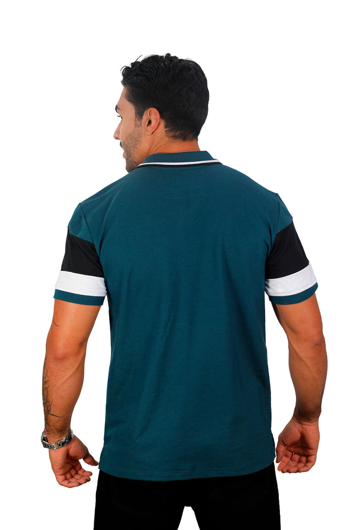 Grupo luthier lado 3 Camiseta tipo polo combinada para hombre color petroleo negro blanco