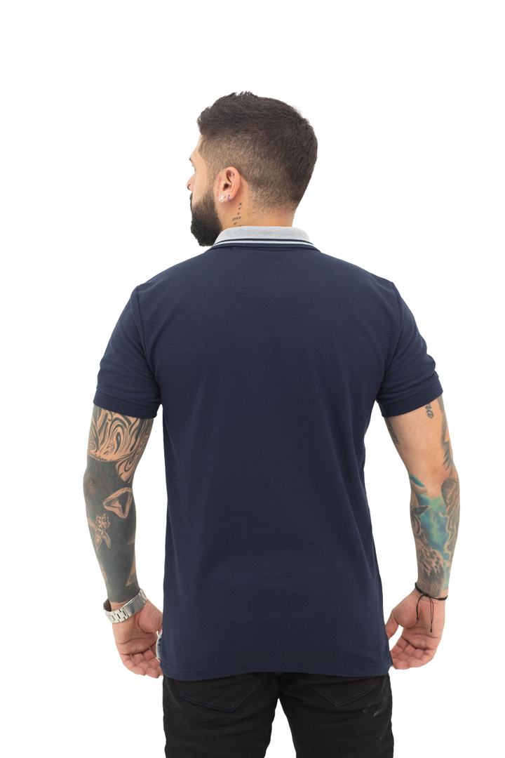 Grupo lutier espalda Camiseta tipo polo combinada para hombre color azul oscuro jaspe