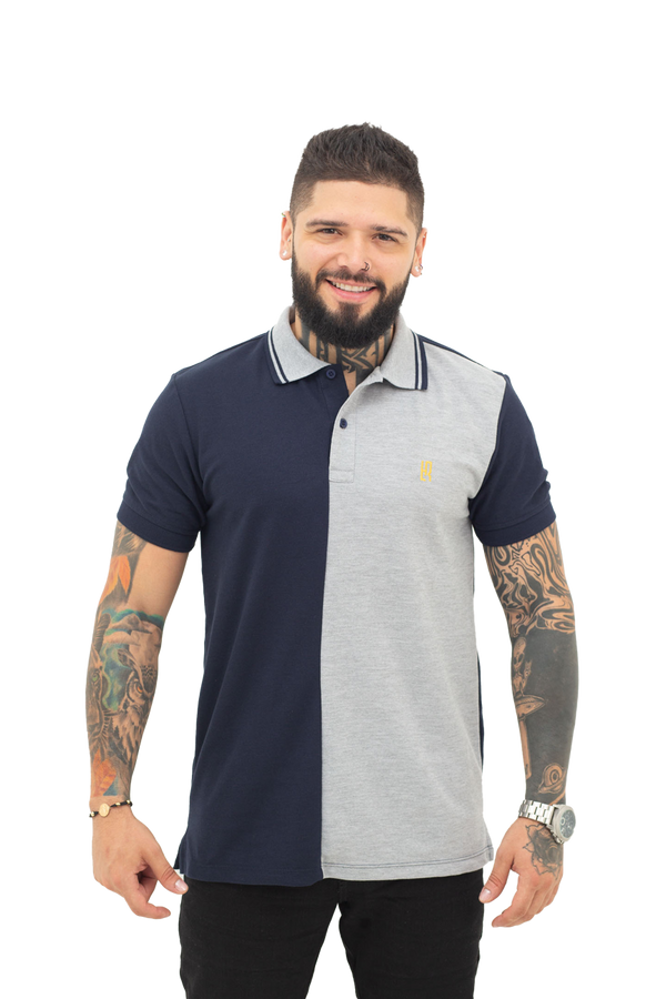 Grupo lutier frente Camiseta tipo polo combinada para hombre color azul oscuro jaspe