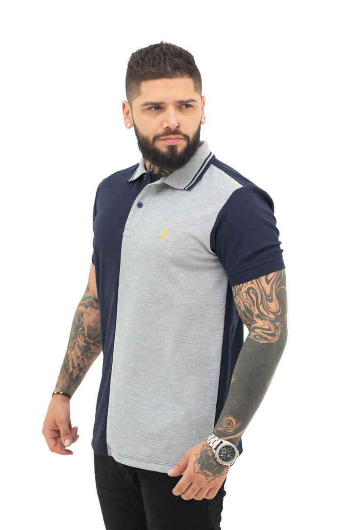 Grupo lutier lado 1 Camiseta tipo polo combinada para hombre color azul oscuro jaspe