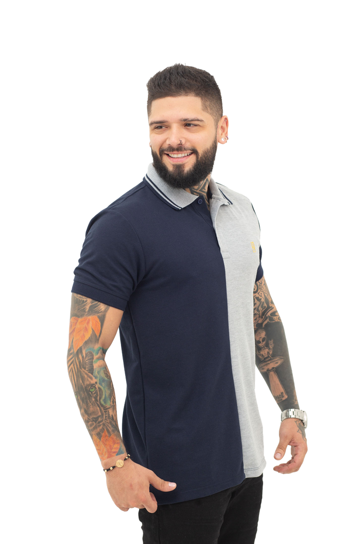 Grupo lutier lado 2 Camiseta tipo polo combinada para hombre color azul oscuro jaspe