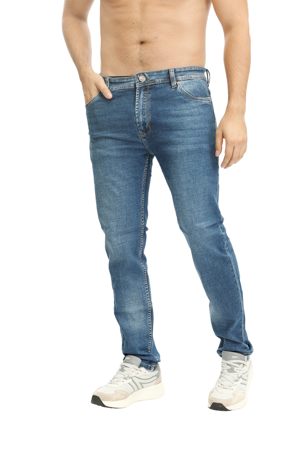 Jeans para hombre bota recta licrado clásico  sin desgaste color azul claro