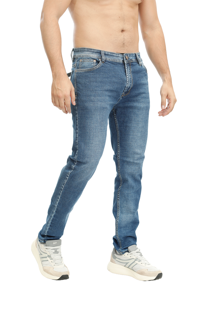 Jeans para hombre bota recta licrado clásico  sin desgaste color azul claro lado