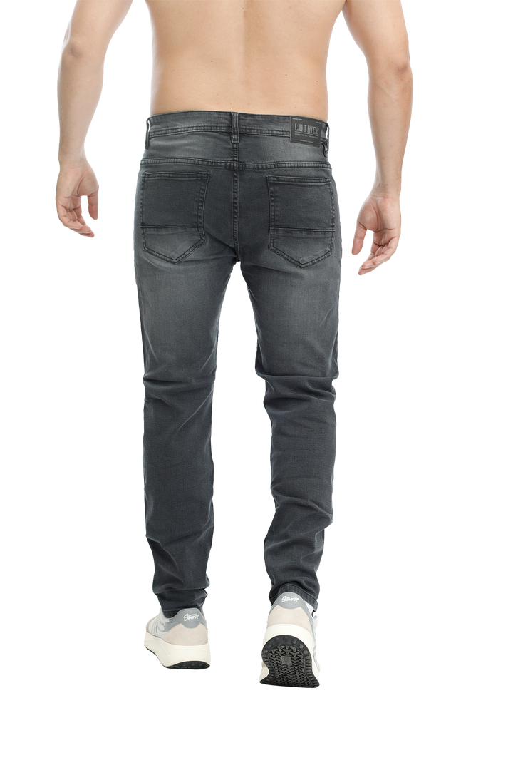 Jeans para hombre bota recta licrado clásico  sin desgaste color gris ratón atras