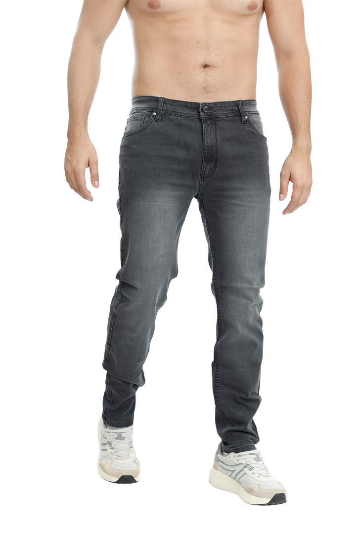 Jeans para hombre bota recta licrado clásico  sin desgaste color gris ratón lado 1