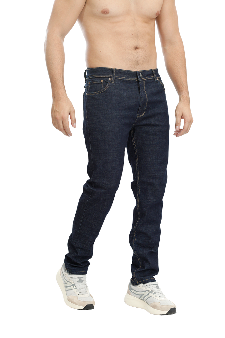 Jeans para hombre bota recta licrado color clásico  sin desgaste azul oscuro clasico lado