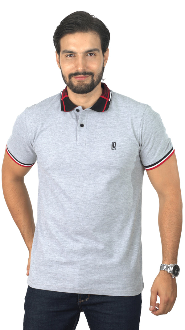Camiseta Tipo Polo Basica  Para Hombre Jacquard Color Jaspe