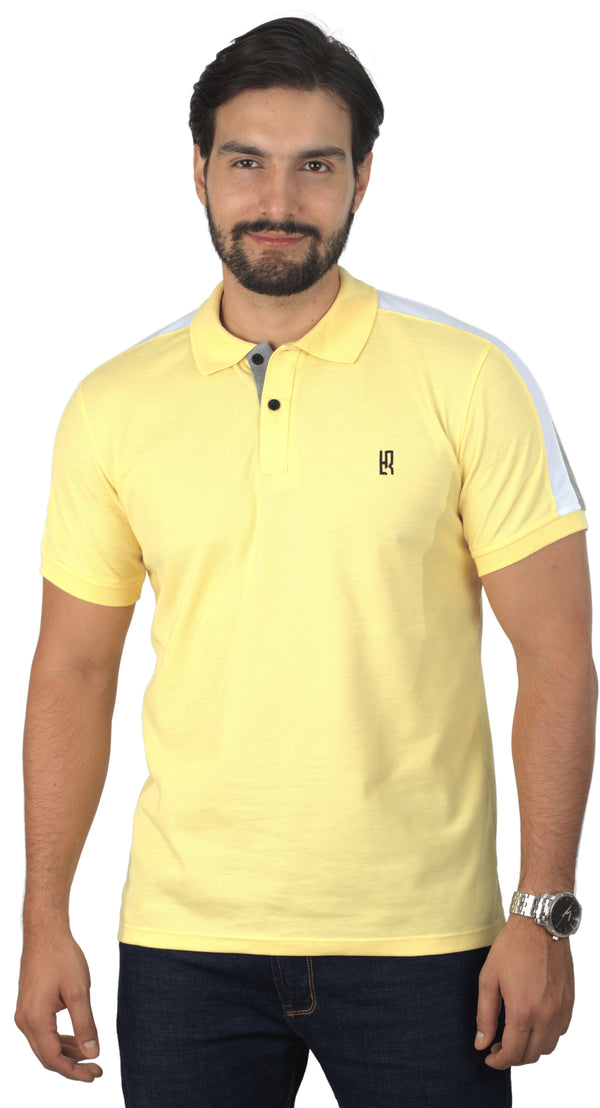 Camiseta Tipo Polo Combinada Para Hombre Jacquard Color Amarillo Jaspe  Blanco