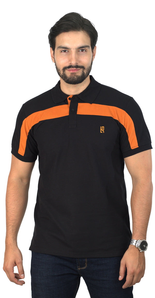 Camiseta Tipo Polo Combinada Para Hombre Color Negro  Terracota