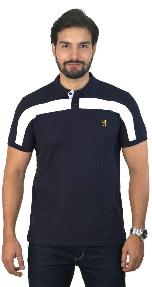 Camiseta Tipo Polo Combinada Para Hombre Color Azul Oscuro Blanco