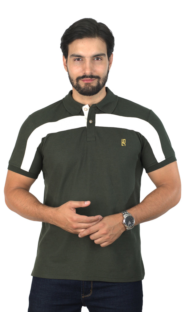 Camiseta Tipo Polo Combinada Para Hombre Color Blanco Verde Aceituna