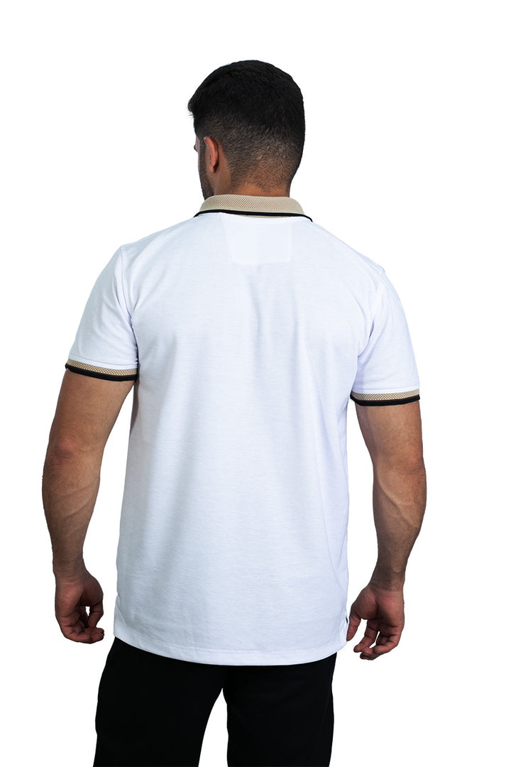 grupo luthier espalda  Camiseta tipo polo básica para hombre con cuellos y puños en Jacquard color blanco