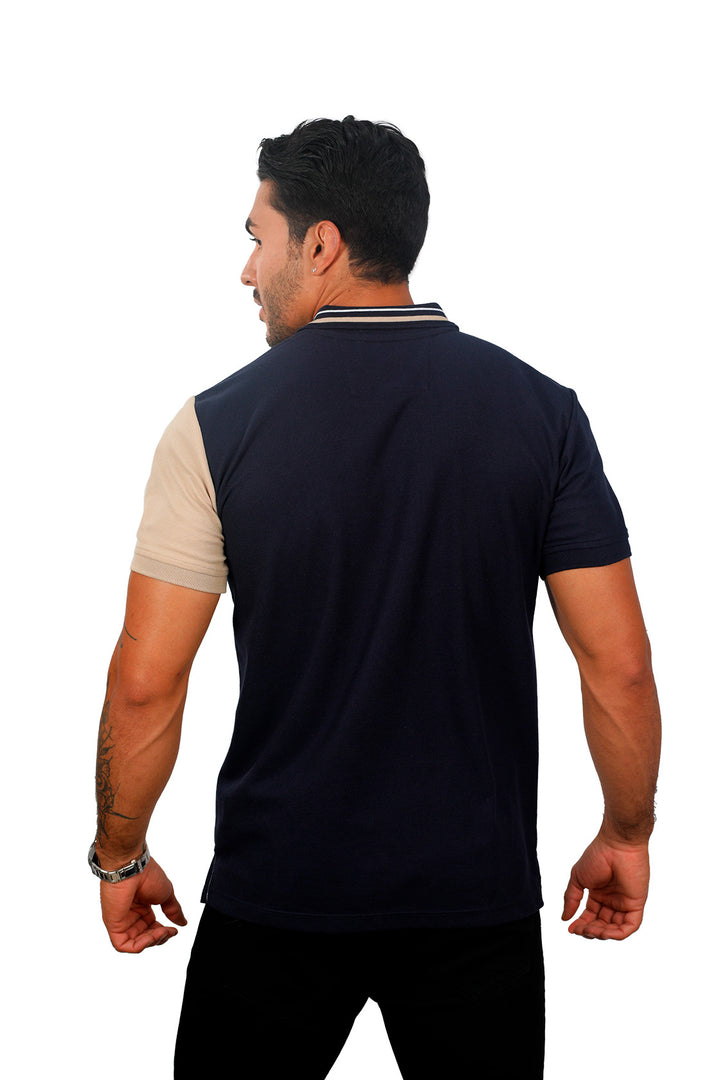 grupo luthier espalda Camiseta tipo polo combinada para hombre color azul oscuro caqui blanco
