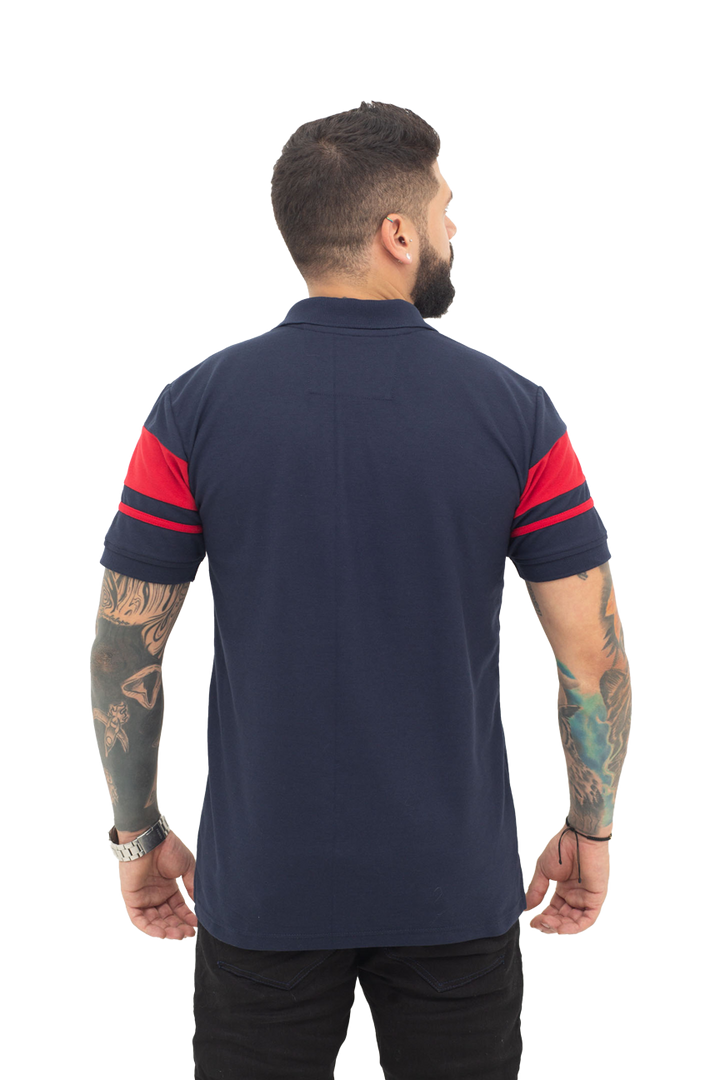 grupo luthier espalda Camiseta tipo polo combinada para hombre color azul oscuro rojo