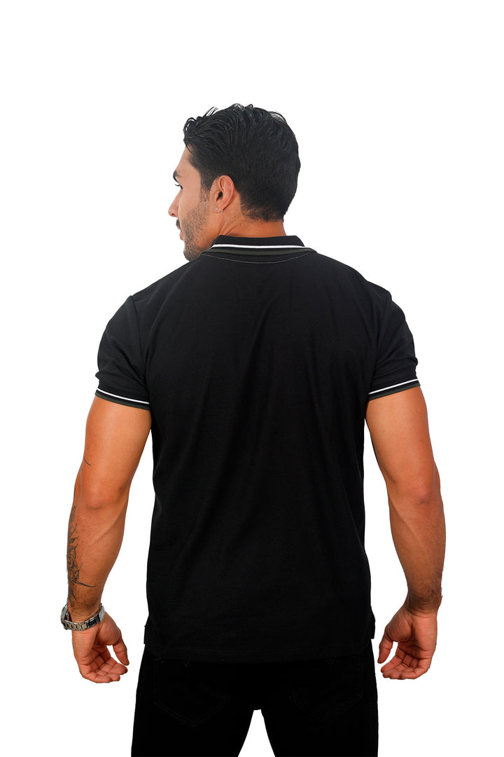 grupo luthier espalda Camiseta tipo polo combinada para hombre color blanco negro militar