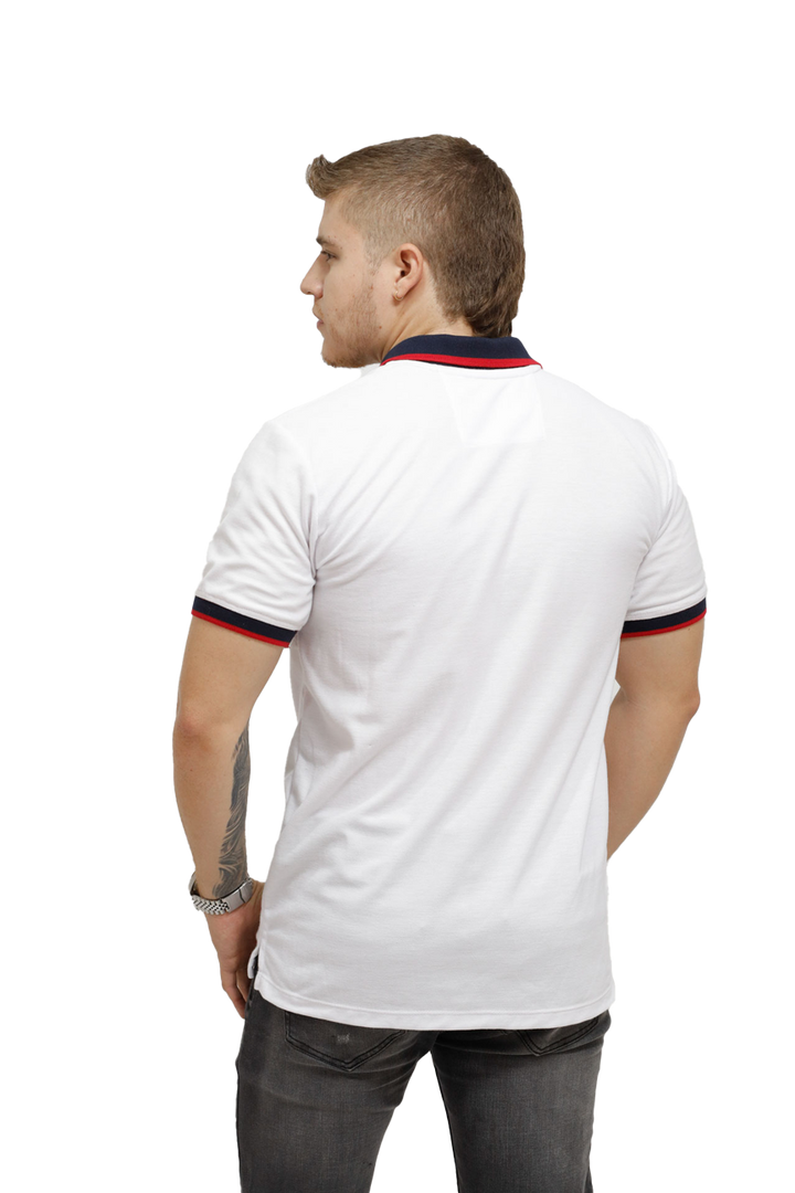 grupo luthier espalda Camiseta tipo polo combinada para hombre color blanco rojo