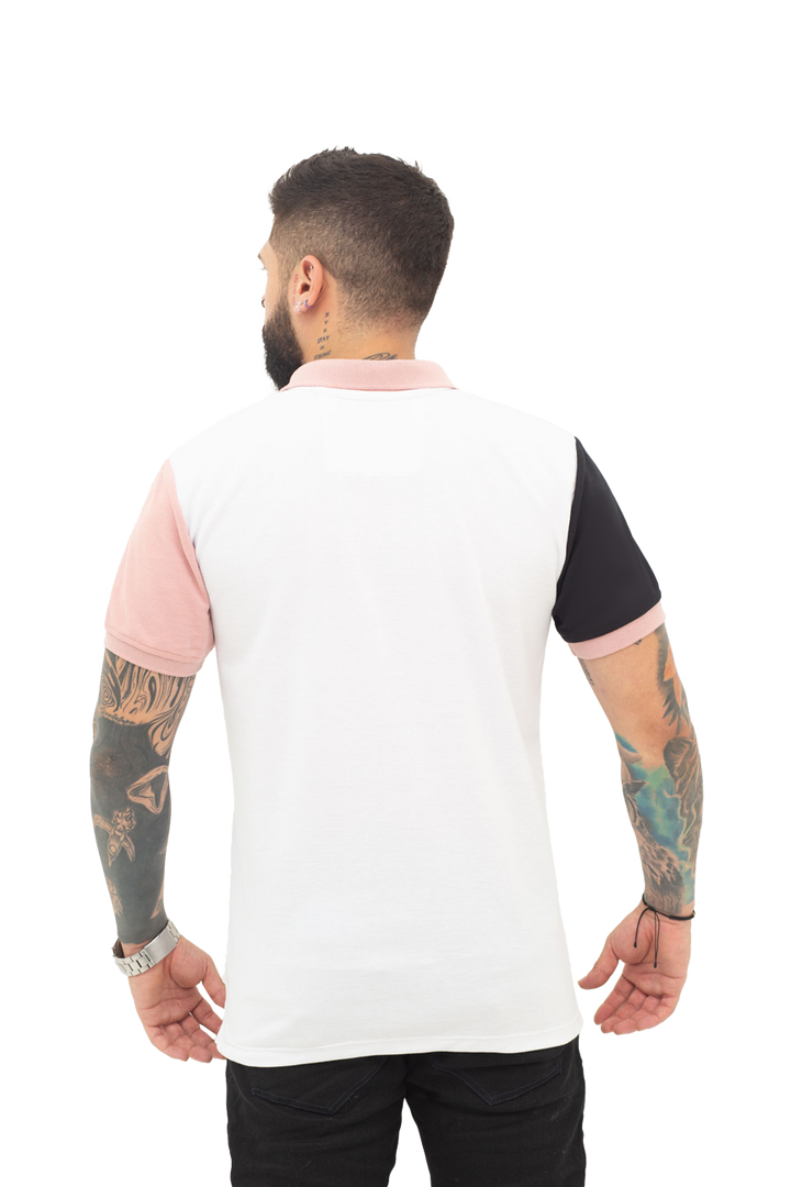 grupo luthier espalda Camiseta tipo polo combinada para hombre color negro guayaba blanco