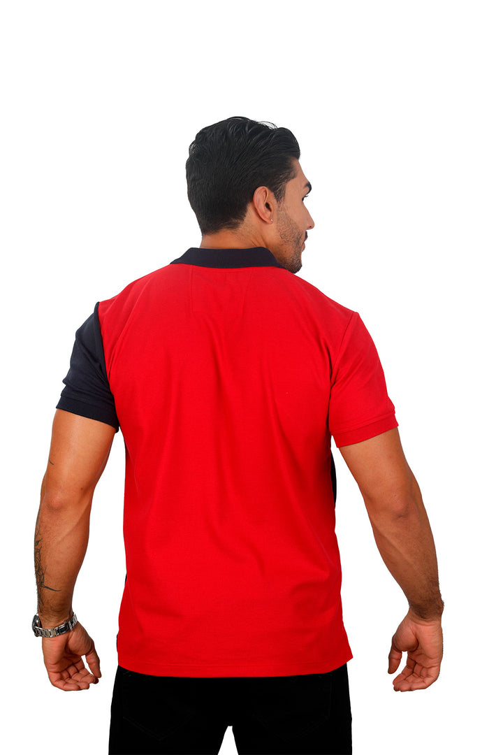 Camiseta tipo polo combinada para hombre color rojo azul oscuro blanco