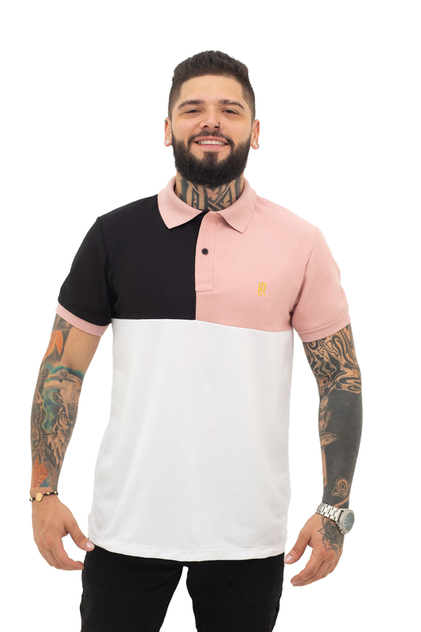 grupo luthier frente Camiseta tipo polo combinada para hombre color negro guayaba blanco