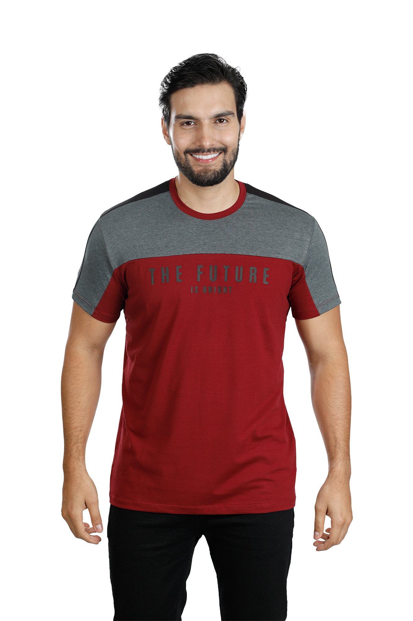 Camiseta cuello redondo T-shirt para hombre combinada color Vinotinto  blanco negro