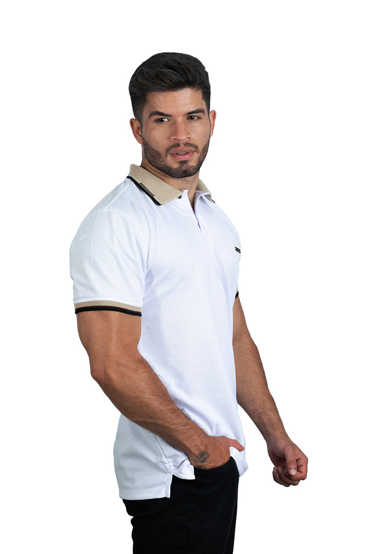 grupo luthier  Camiseta tipo polo básica para hombre con cuellos y puños en Jacquard color blanco