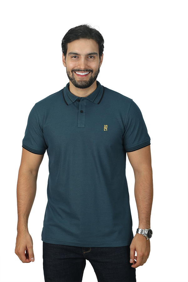 grupo luthier lado 1 camisetas tipo polo combinada para hombre Jacquard color Petróleo 