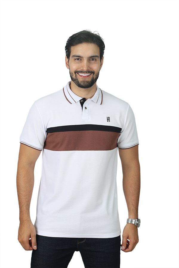 grupo luthier lado 1 camisetas tipo polo combinada para hombre Jacquard color blanco café 