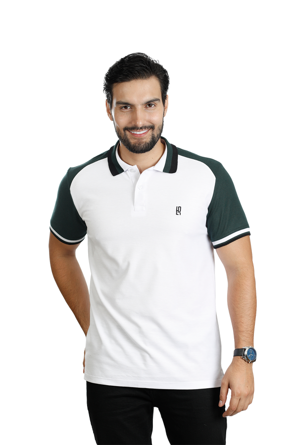 grupo luthier lado 1 camisetas tipo polo combinada para hombre color blanco botella