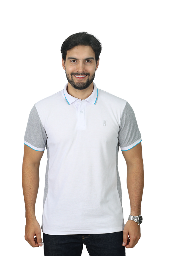 grupo luthier lado 1 camisetas tipo polo combinada para hombre combinada color blanco jaspe 
