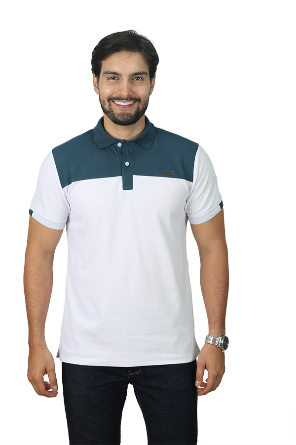 grupo luthier lado 1 camisetas tipo polo combinada para hombre combinada color  blanco petróleo 