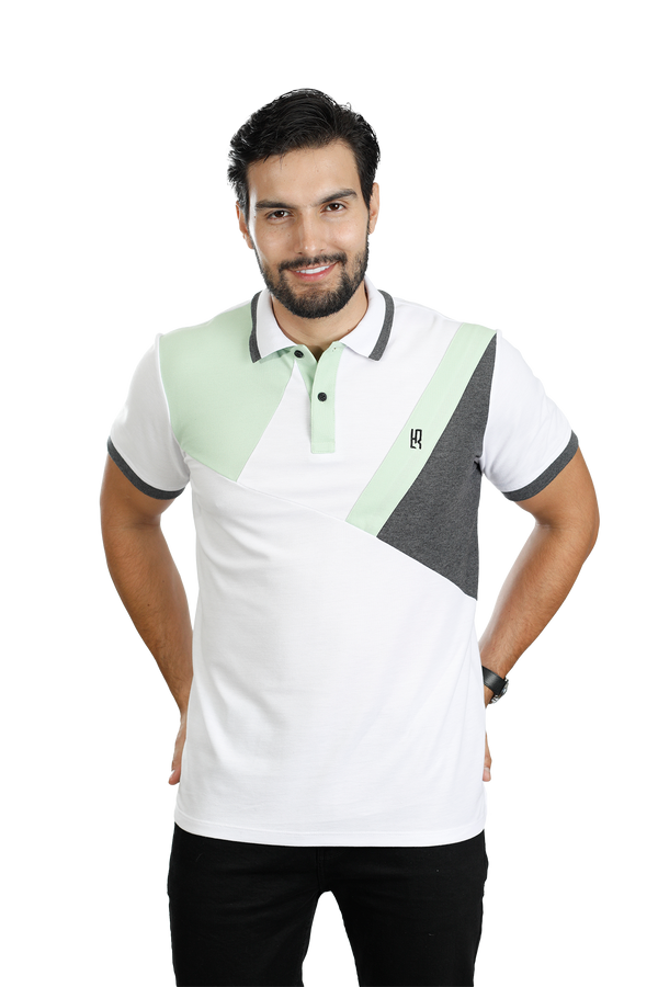 grupo luthier lado 1 camisetas tipo polo combinada para hombre combinada color blanco verde limon cross
