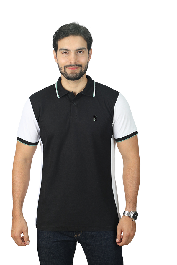 grupo luthier lado 1 camisetas tipo polo combinada para hombre combinada color negro blanco