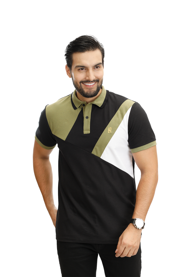 grupo luthier lado 1 camisetas tipo polo combinada para hombre combinada color negro verde aceituna blanco 