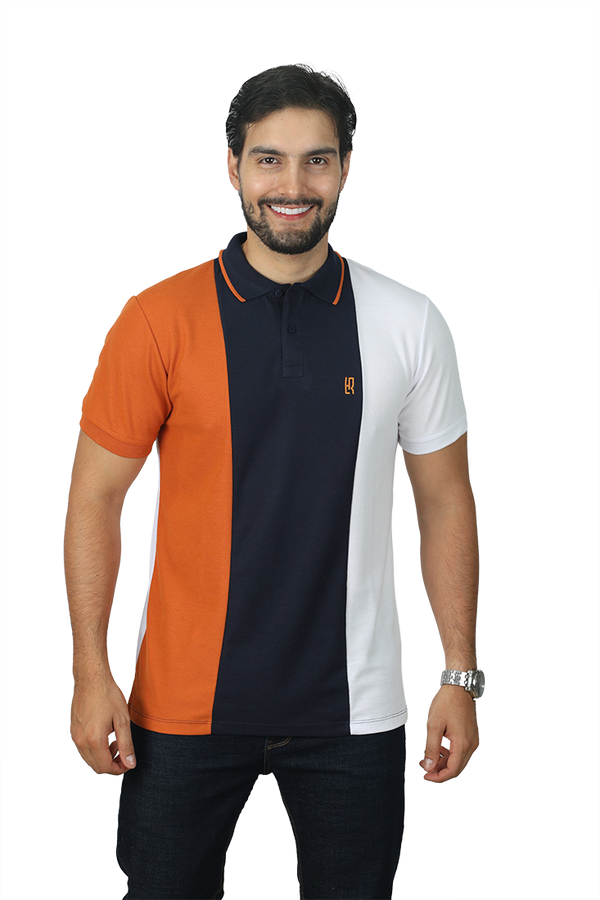 grupo luthier lado 1 camisetas tipo polo combinada para hombre combinada color terracota azul oscuro blanco 