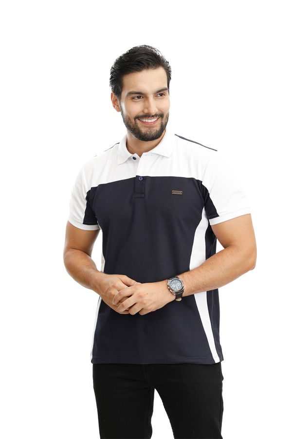 grupo luthier lado 1 camisetas tipo polo para hombre combinada color azul oscuro blanco 